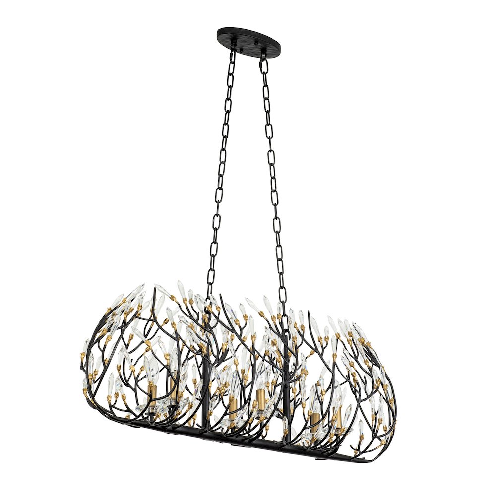 Bask 6-Lt Crystal Linear Pendant - Matte Black/French Gold. Picture 7