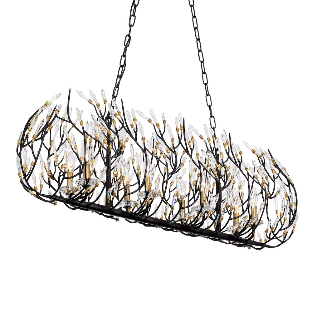 Bask 8-Lt Crystal Linear Pendant - Matte Black/French Gold. Picture 1