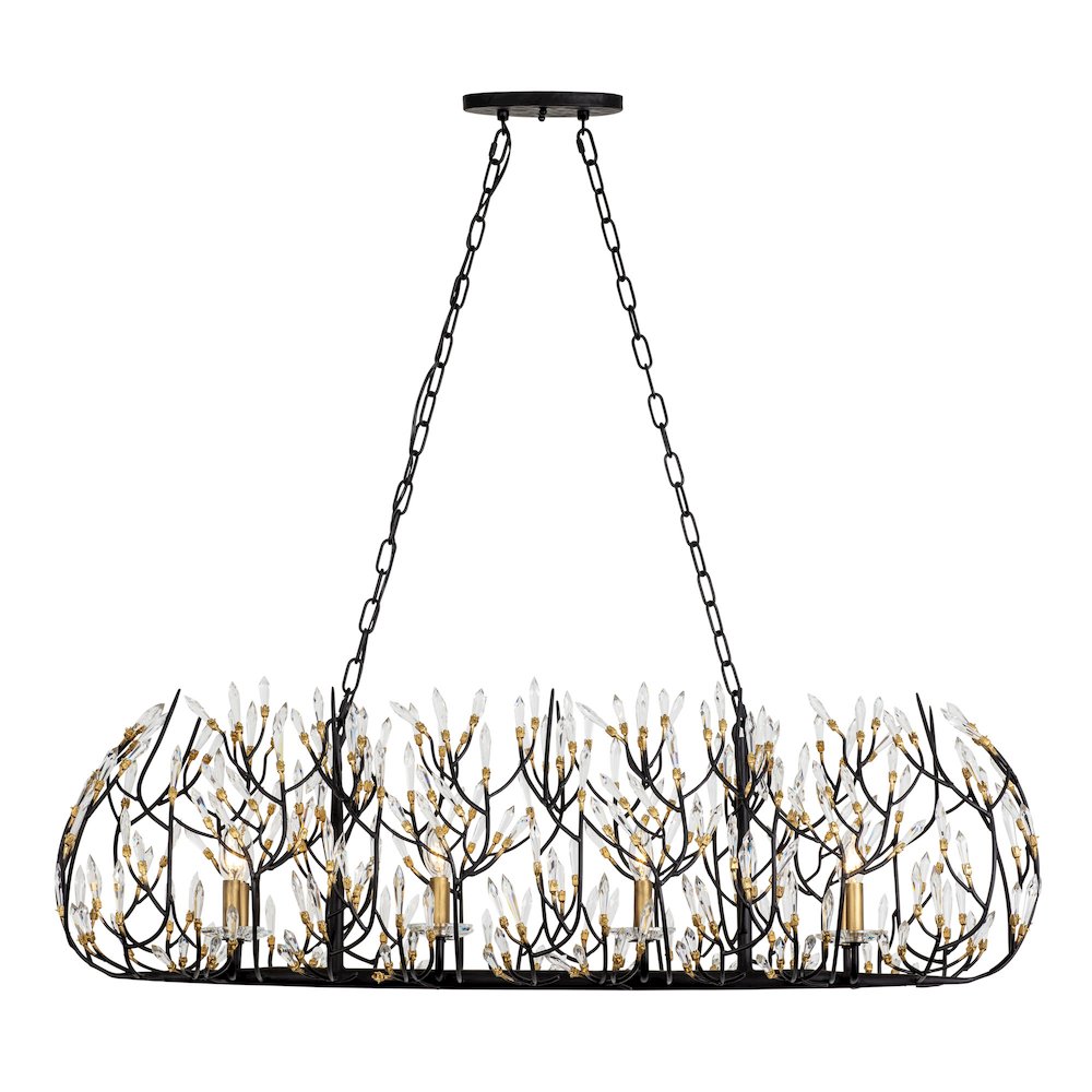 Bask 8-Lt Crystal Linear Pendant - Matte Black/French Gold. Picture 2