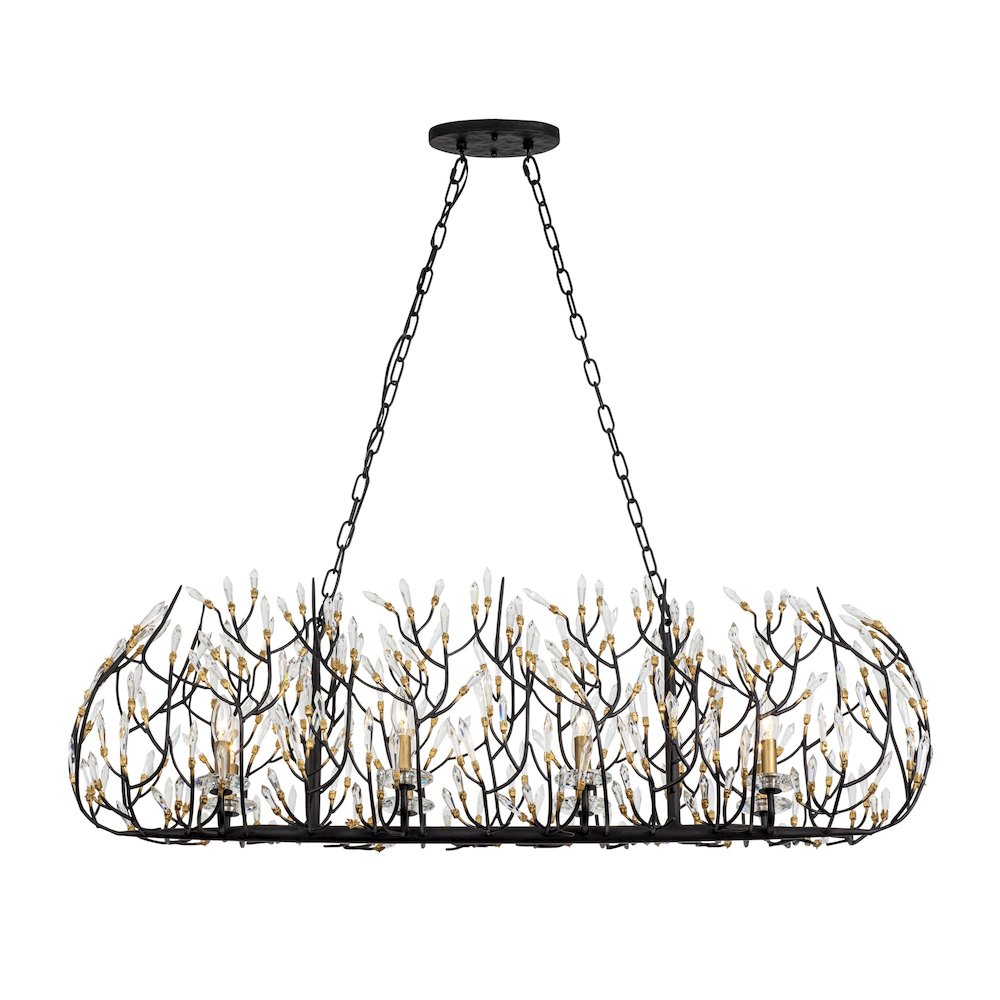 Bask 8-Lt Crystal Linear Pendant - Matte Black/French Gold. Picture 4