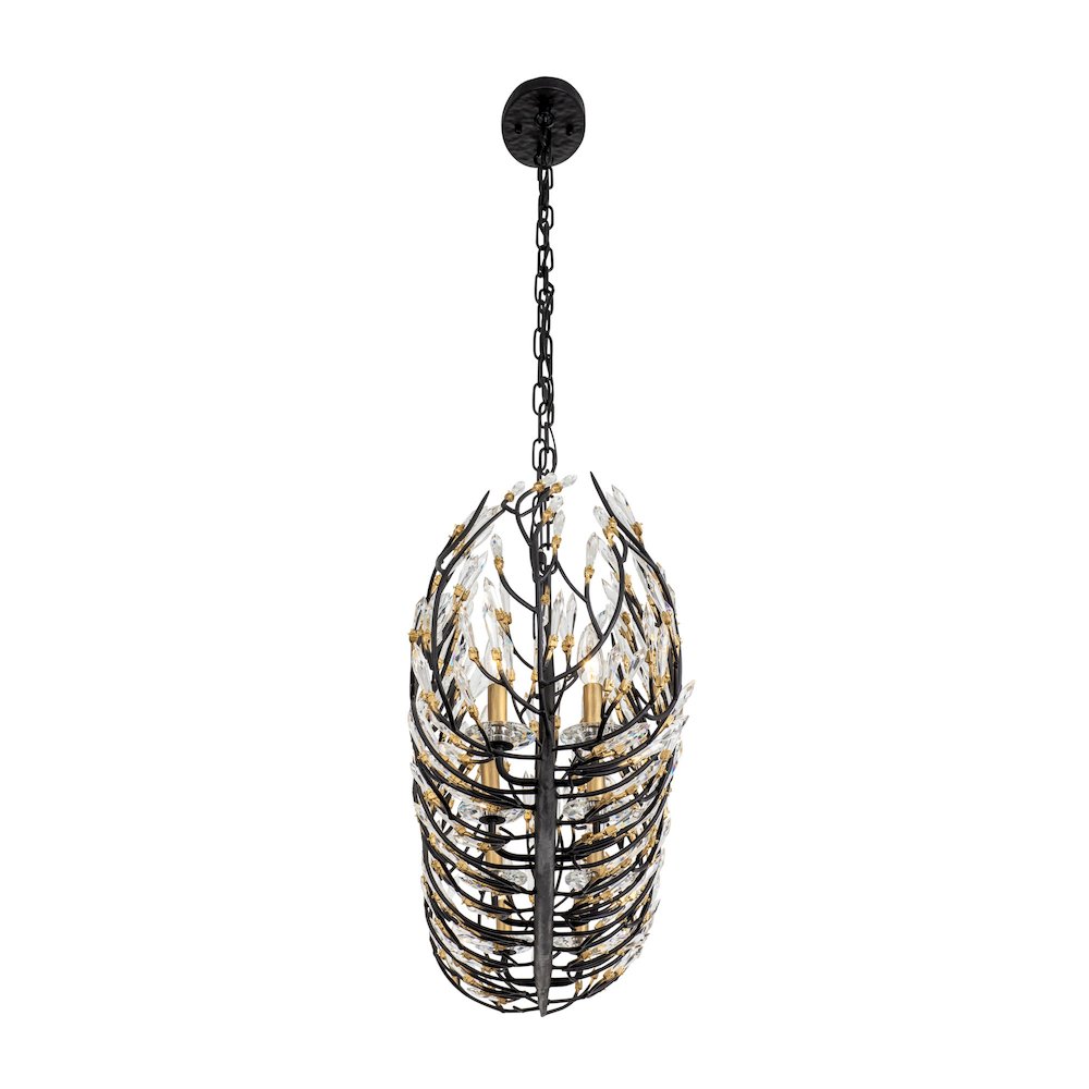 Bask 8-Lt Crystal Linear Pendant - Matte Black/French Gold. Picture 5
