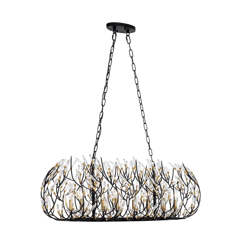 Bask 8-Lt Crystal Linear Pendant - Matte Black/French Gold. Picture 6