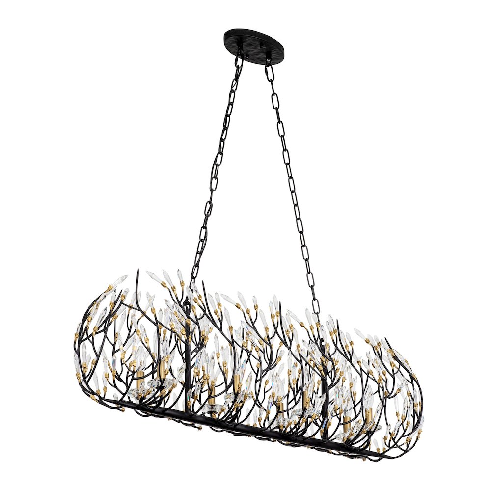 Bask 8-Lt Crystal Linear Pendant - Matte Black/French Gold. Picture 8