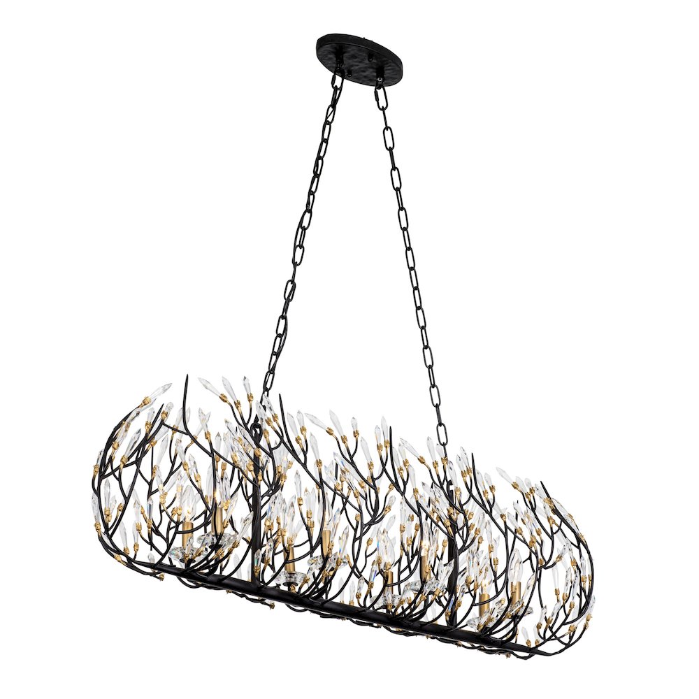 Bask 8-Lt Crystal Linear Pendant - Matte Black/French Gold. Picture 9