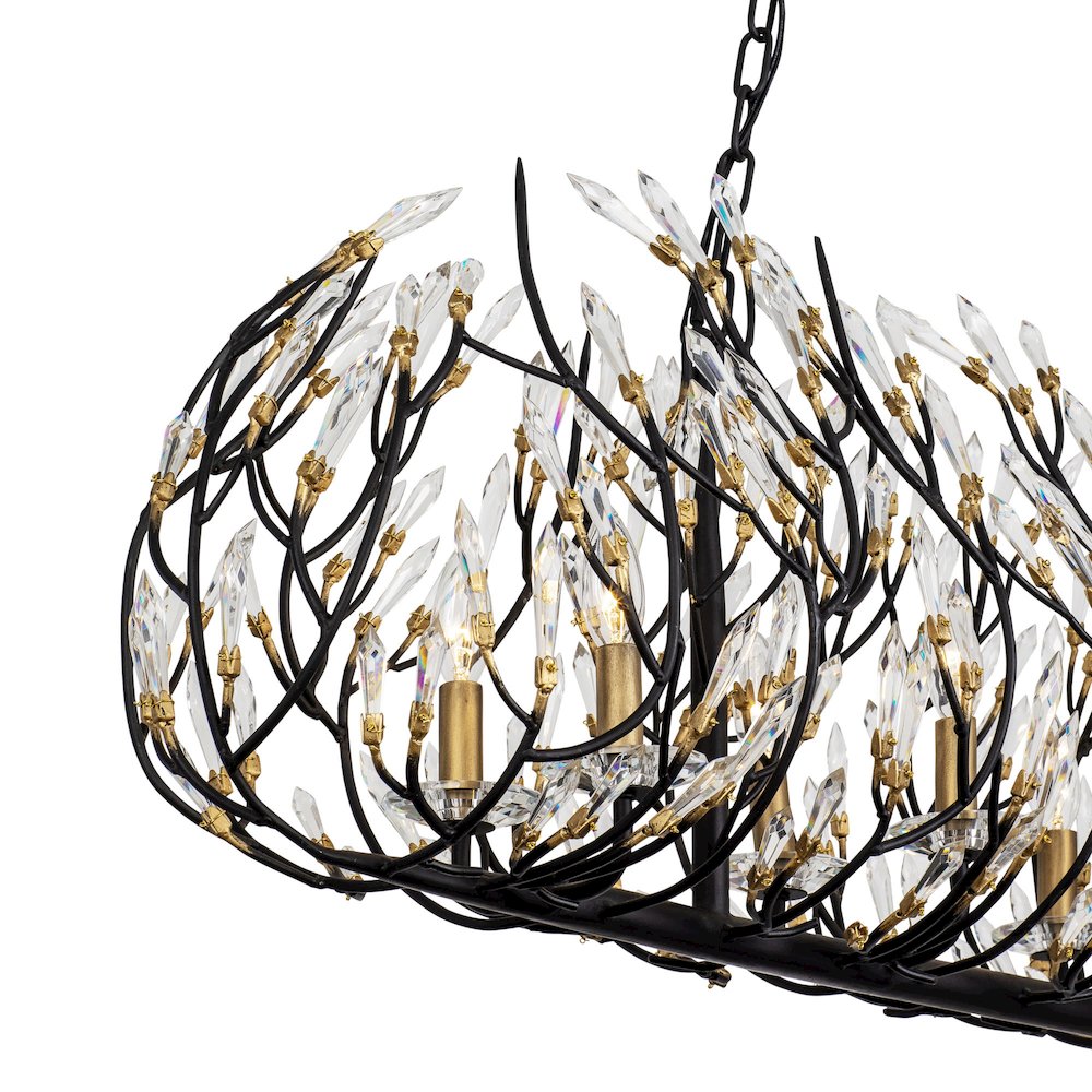 Bask 8-Lt Crystal Linear Pendant - Matte Black/French Gold. Picture 10
