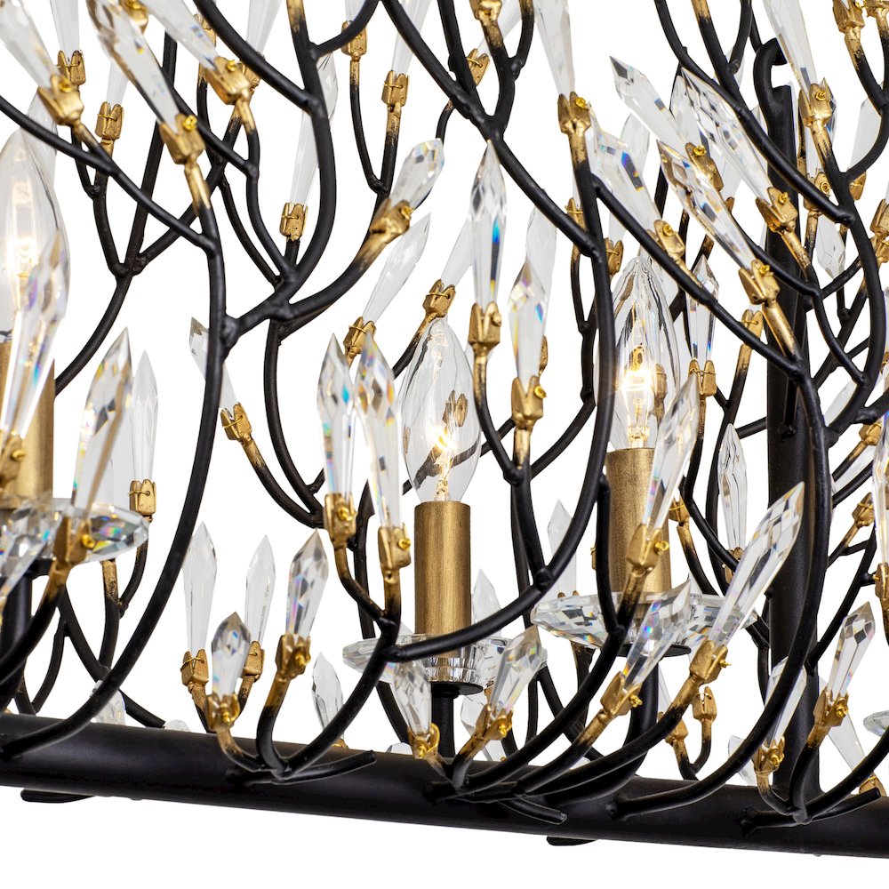 Bask 8-Lt Crystal Linear Pendant - Matte Black/French Gold. Picture 11