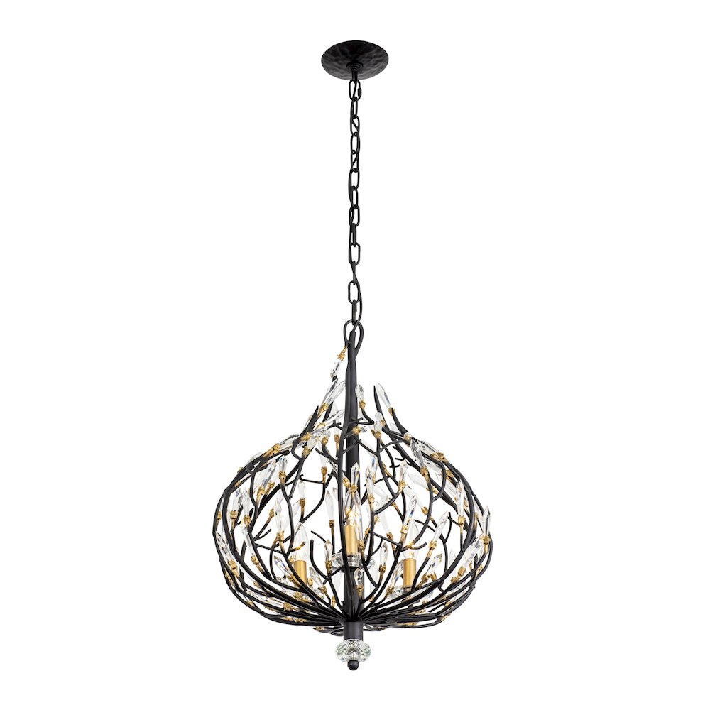 Bask 3-Lt Crystal Pendant - Matte Black/French Gold. Picture 2