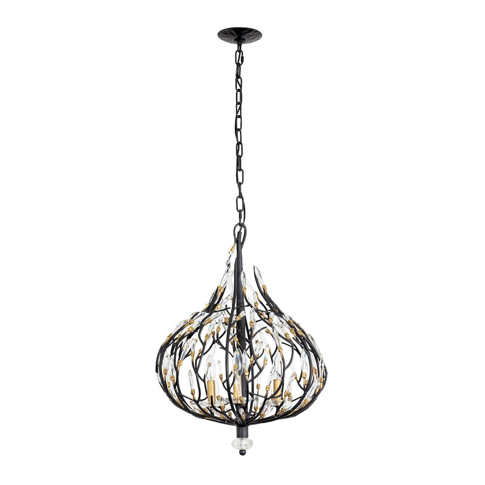 Bask 3-Lt Crystal Pendant - Matte Black/French Gold. Picture 4