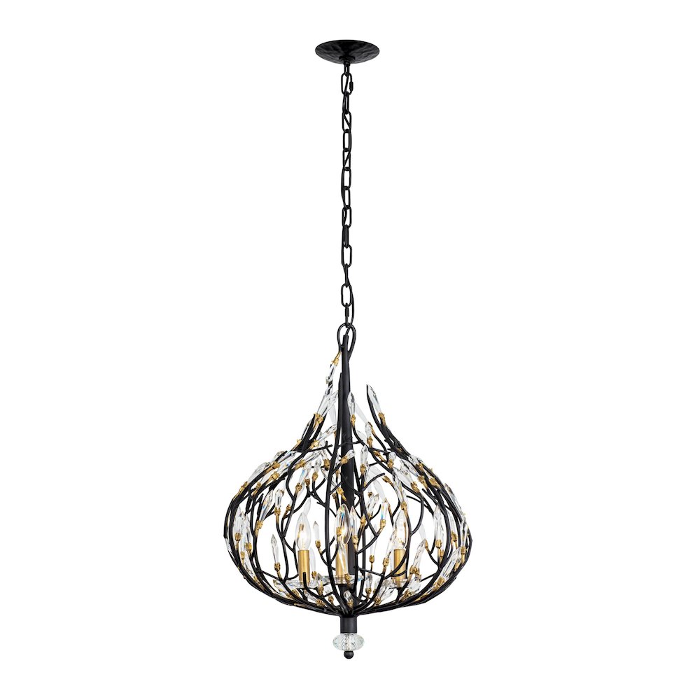 Bask 3-Lt Crystal Pendant - Matte Black/French Gold. Picture 5