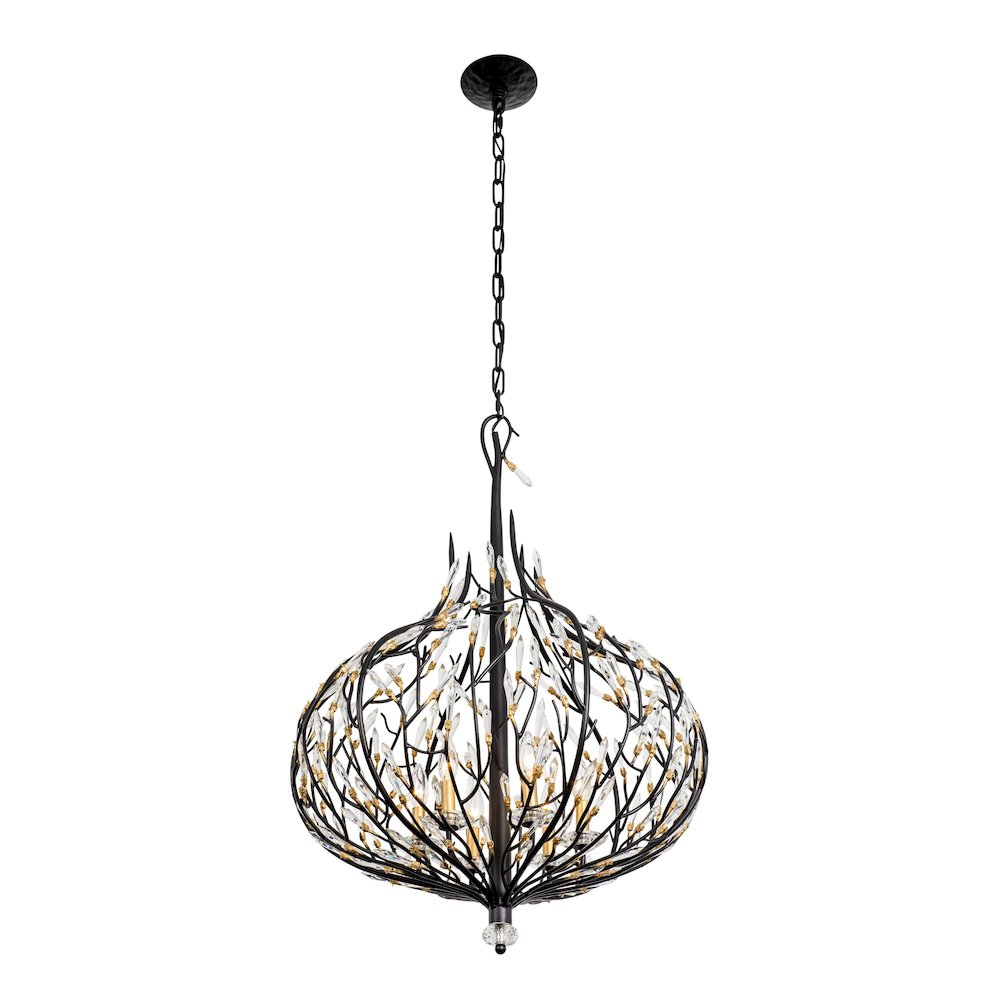 Bask 6-Lt Crystal Pendant - Matte Black/French Gold. Picture 2