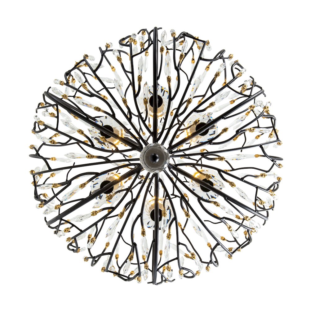 Bask 6-Lt Crystal Pendant - Matte Black/French Gold. Picture 3