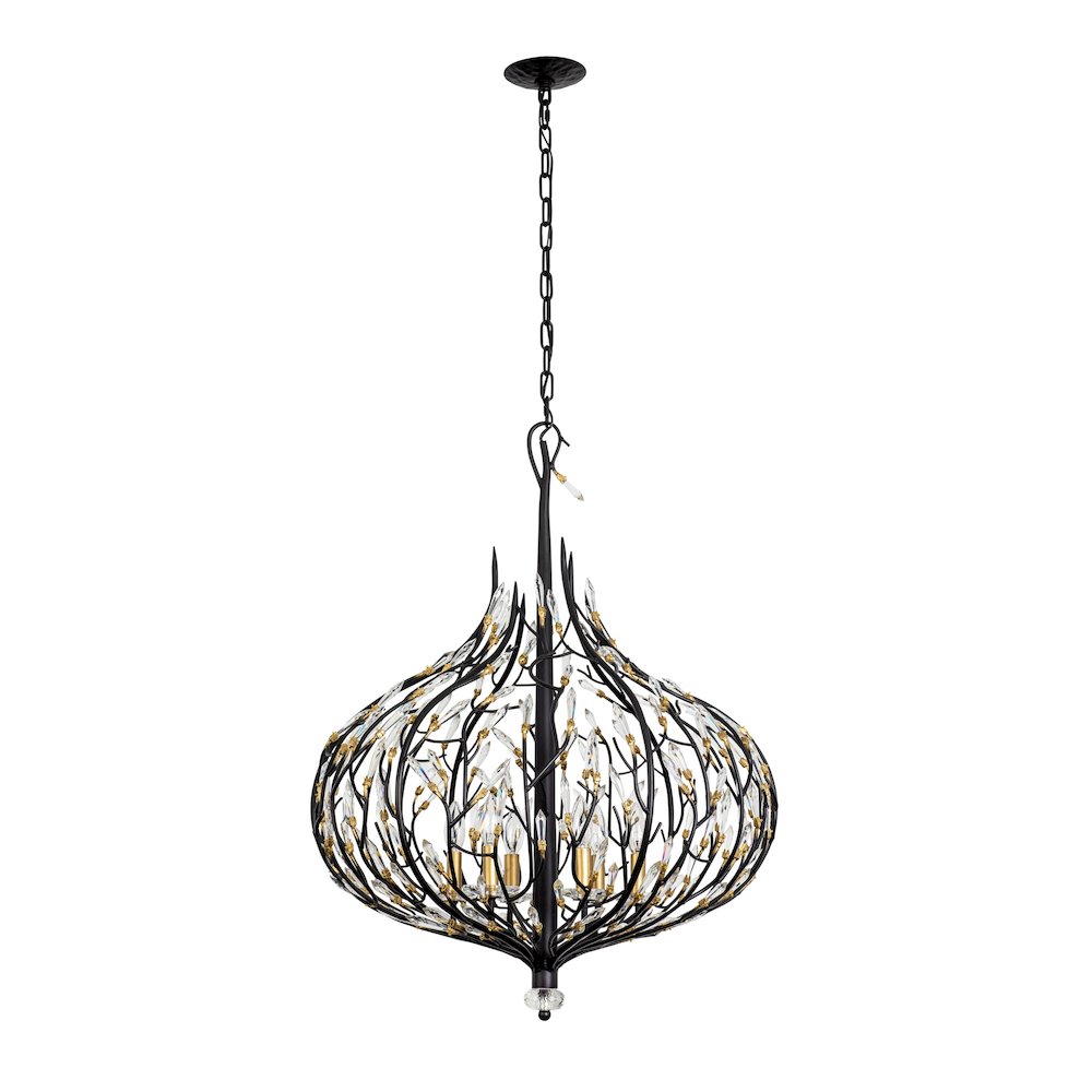 Bask 6-Lt Crystal Pendant - Matte Black/French Gold. Picture 4