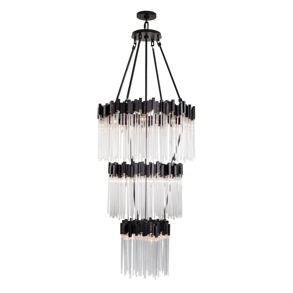 Matrix 18-Lt 3-Tier Chandelier - Matte Black/French Gold. Picture 1