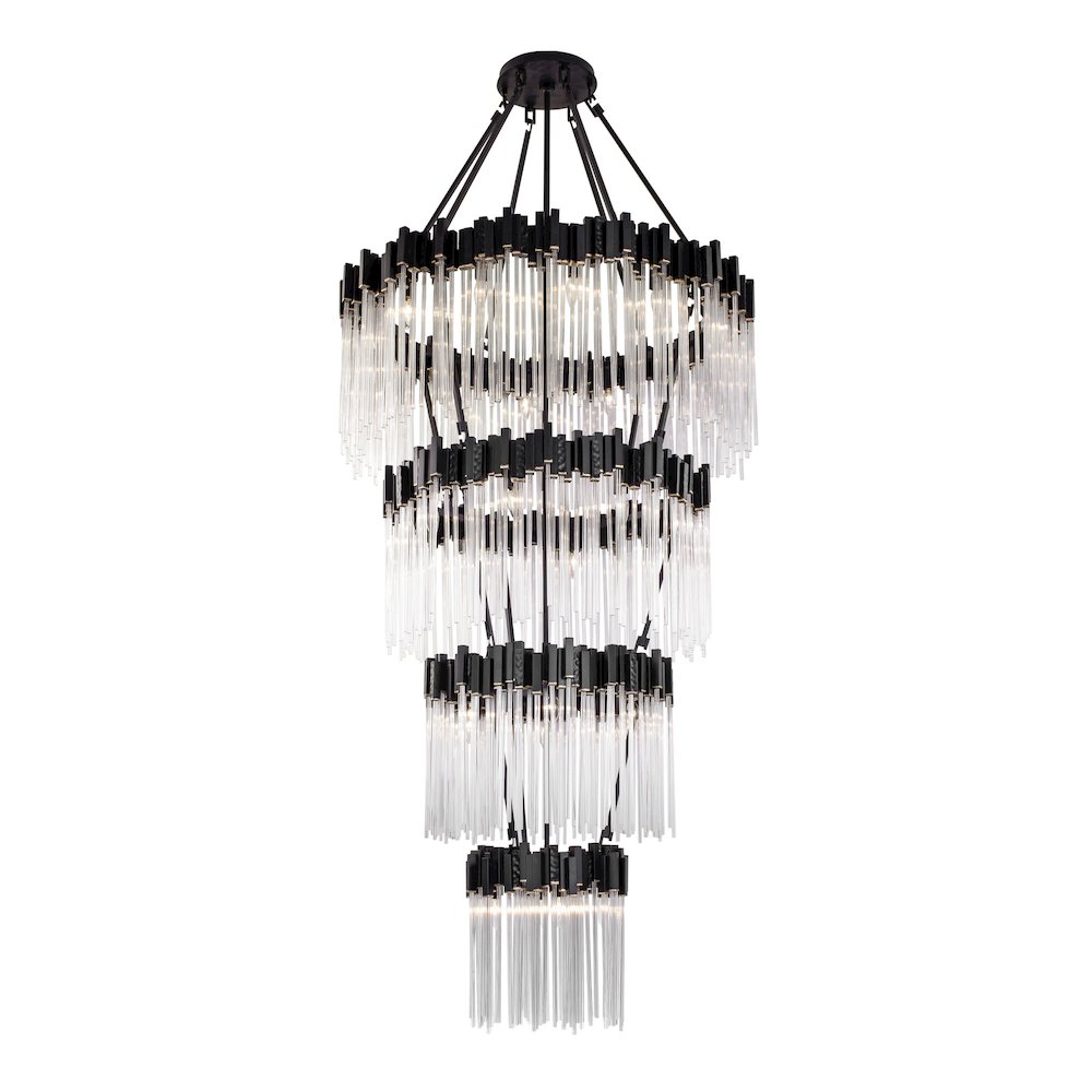 Matrix 30-Lt 4-Tier Chandelier - Matte Black/French Gold. Picture 1
