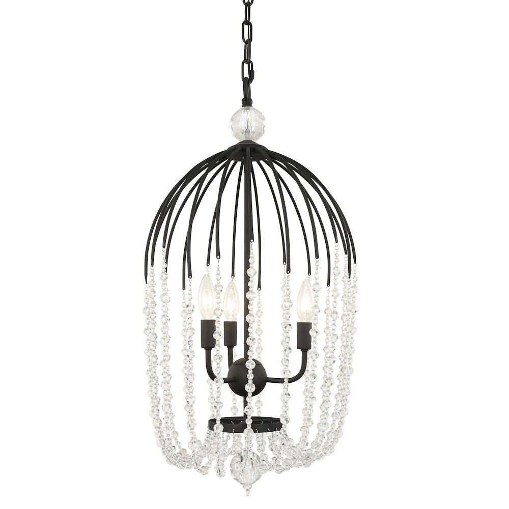 Voliere 3-Lt Crystal Tall Pendant - Matte Black. Picture 1