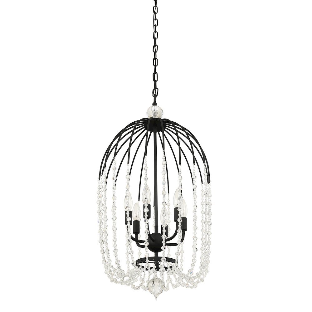 Voliere 6-Lt Crystal Pendant - Matte Black. Picture 1