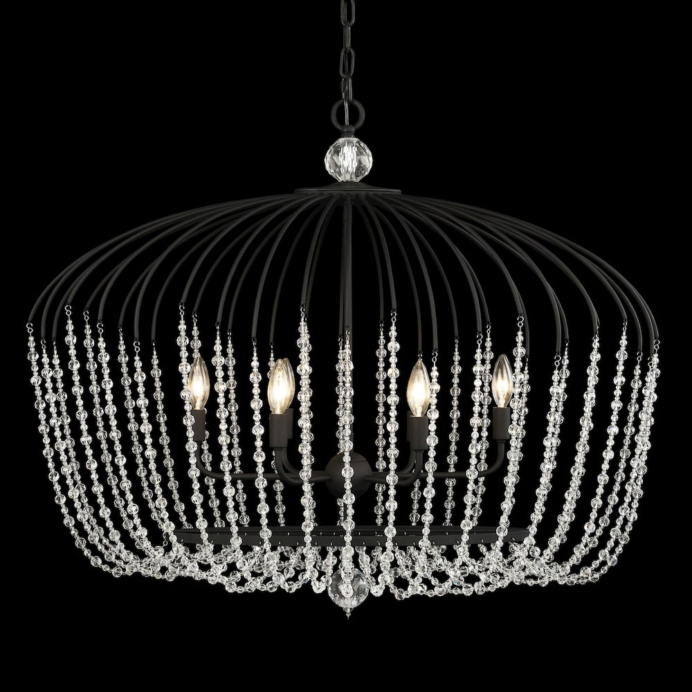 Voliere 6-Lt Crystal Oval Pendant - Matte Black. Picture 3