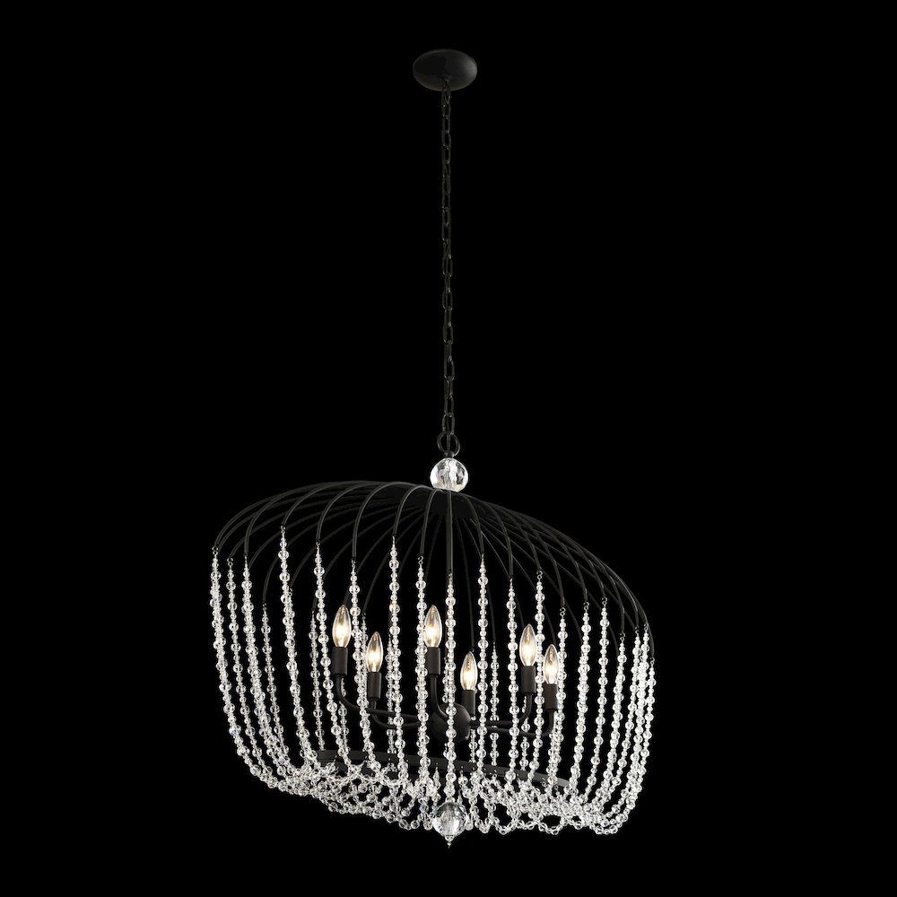 Voliere 6-Lt Crystal Oval Pendant - Matte Black. Picture 4