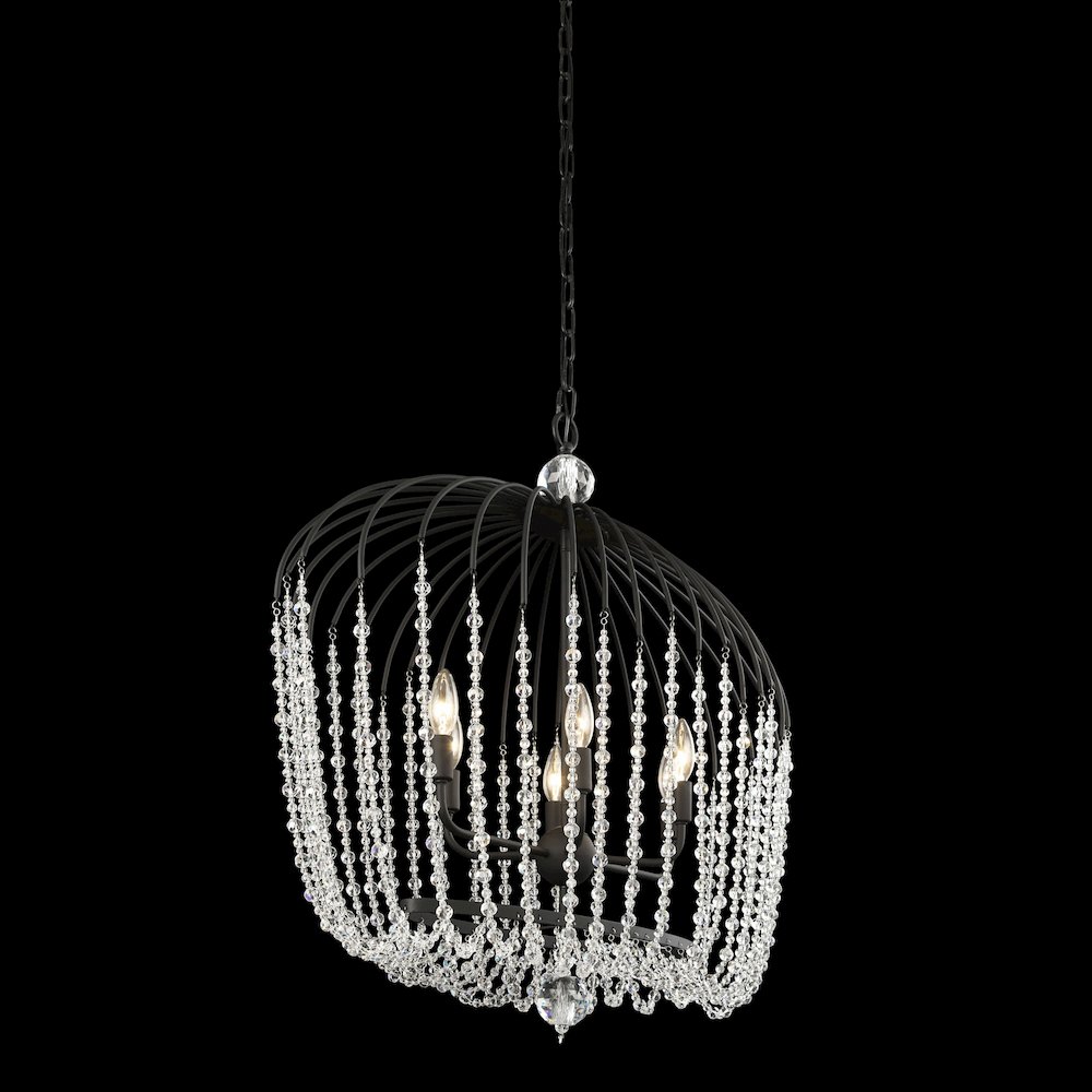 Voliere 6-Lt Crystal Oval Pendant - Matte Black. Picture 6
