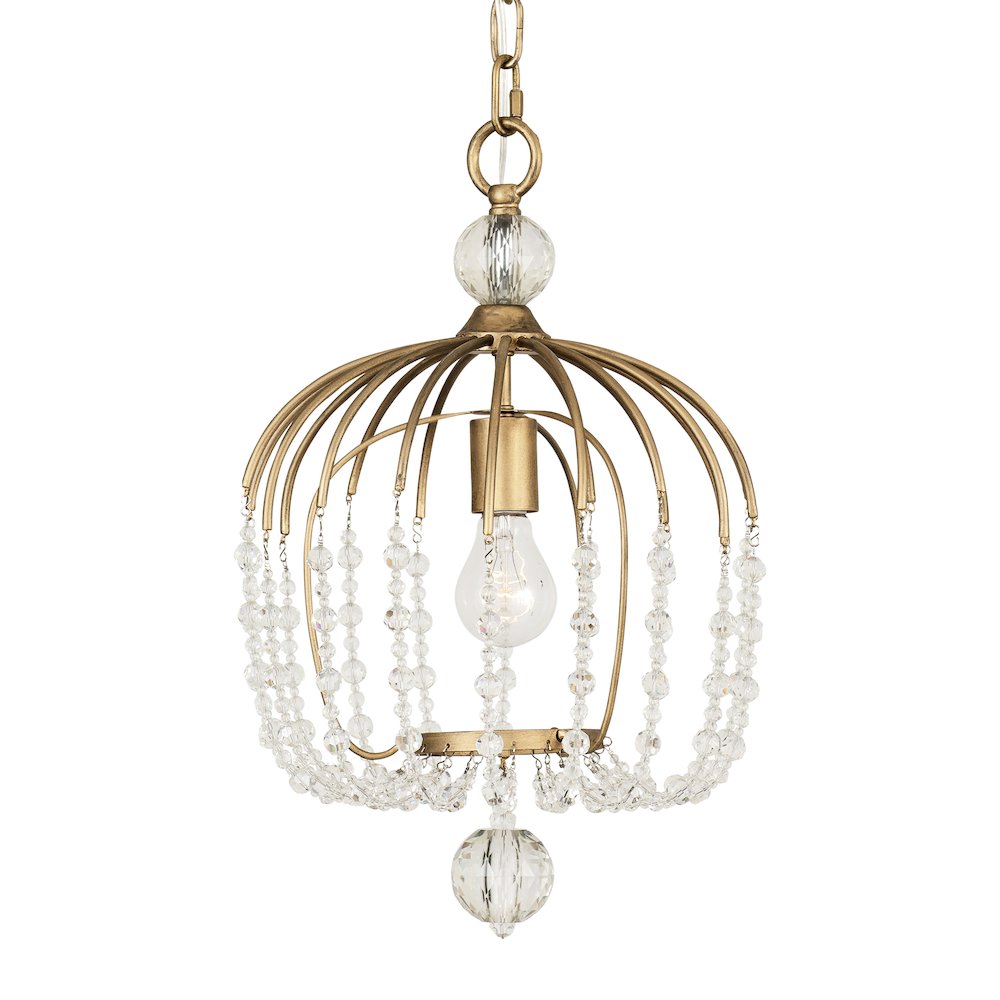 Voliere 1-Lt Crystal Pendant - Havana Gold. Picture 1