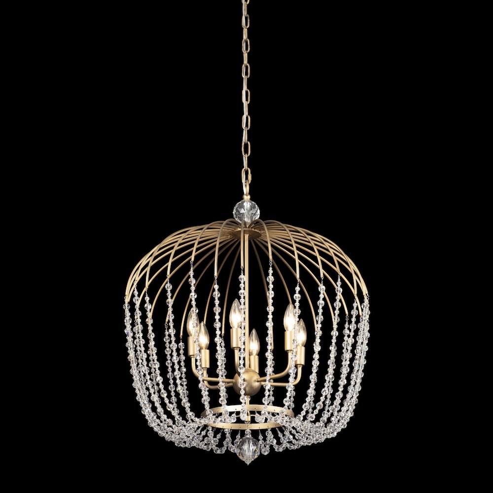 Voliere 6-Lt Crystal Tall Pendant - Havana Gold. Picture 4