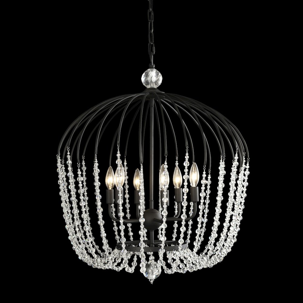 Voliere 6-Lt Crystal Tall Pendant - Matte Black. Picture 3