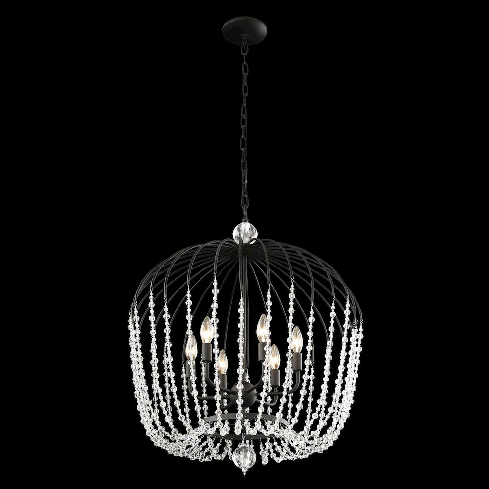 Voliere 6-Lt Crystal Tall Pendant - Matte Black. Picture 4