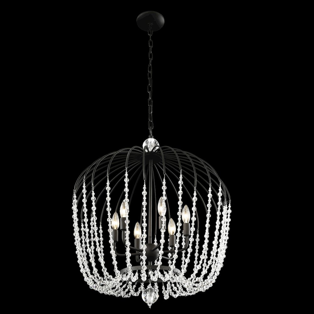 Voliere 6-Lt Crystal Tall Pendant - Matte Black. Picture 5