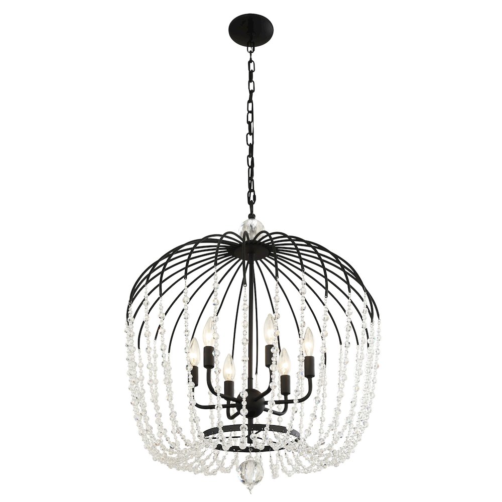 Voliere 6-Lt Crystal Tall Pendant - Matte Black. Picture 1
