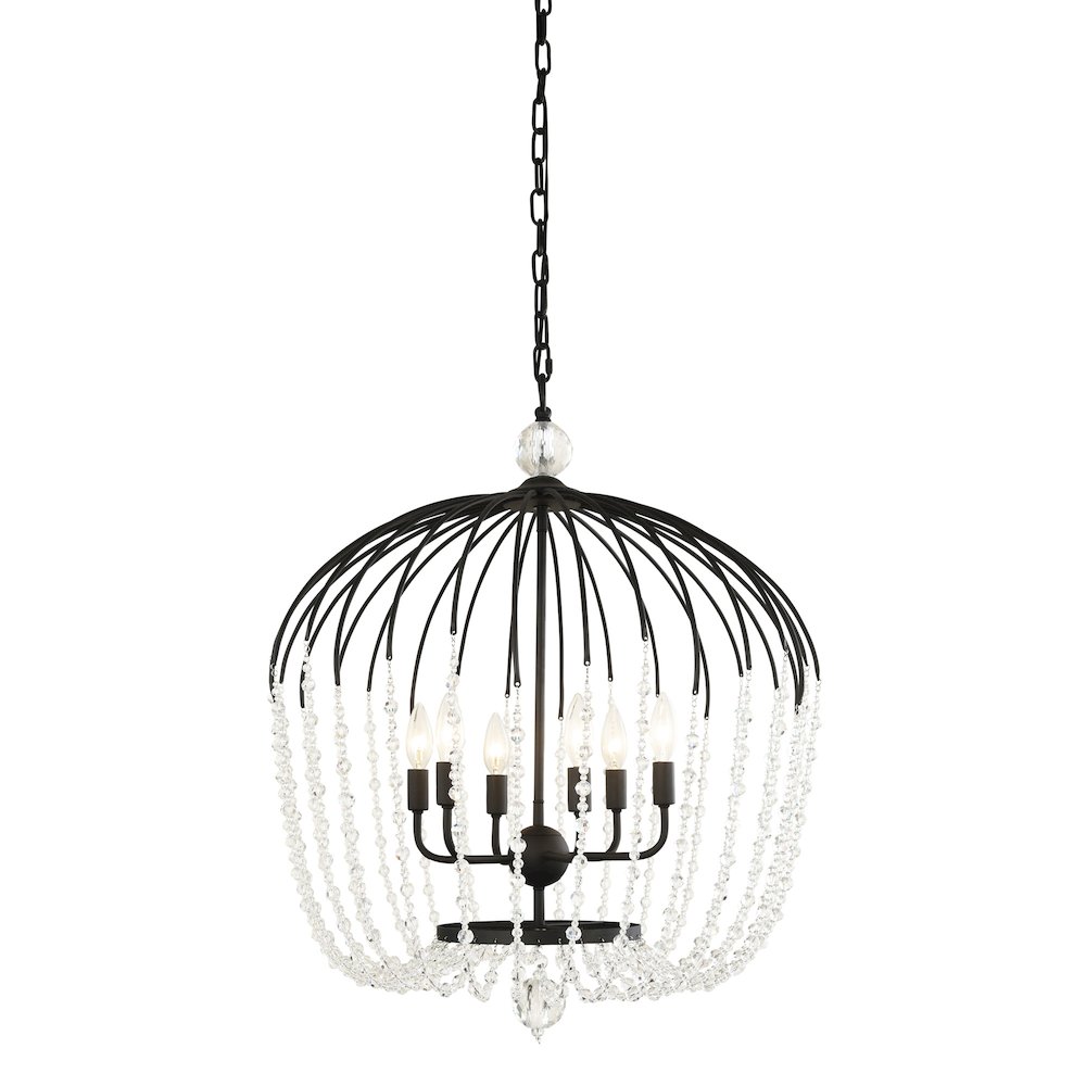 Voliere 6-Lt Crystal Tall Pendant - Matte Black. Picture 2