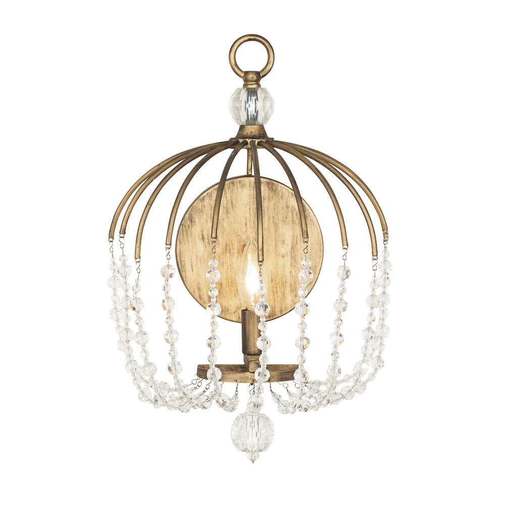 Voliere 1-Lt Crystal Wall Sconce - Havana Gold. Picture 1