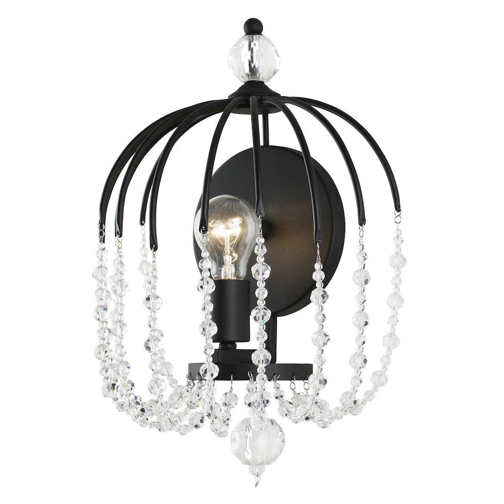 Voliere 1-Lt Crystal Wall Sconce - Matte Black. Picture 1