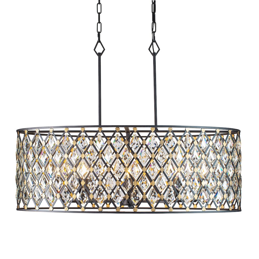 Windsor 8-Lt Crystal Oval Linear Pendant - Carbon/Havana Gold. Picture 1