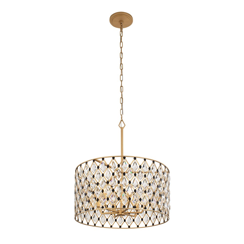 Windsor 6-Lt Crystal Pendant - French Gold/Matte Black. Picture 1