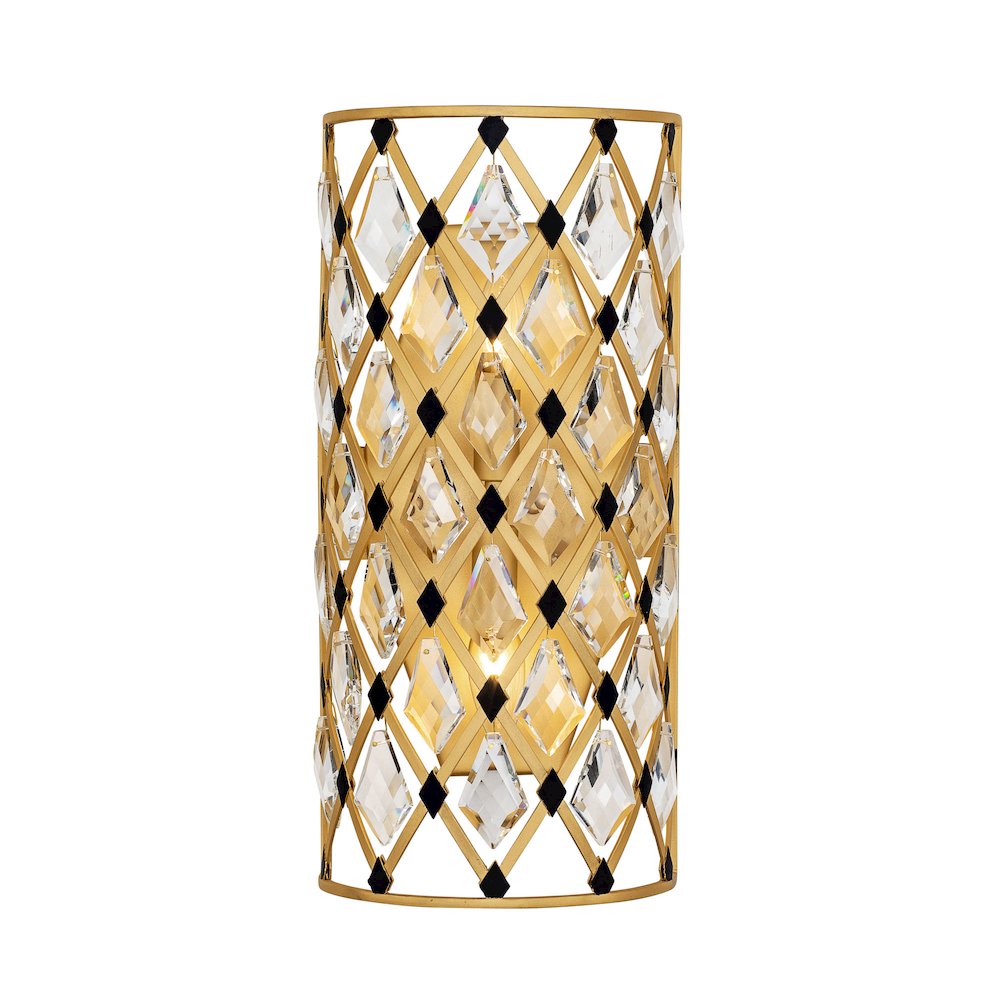 Windsor 2-Lt Crystal Sconce - French Gold/Matte Black. Picture 1
