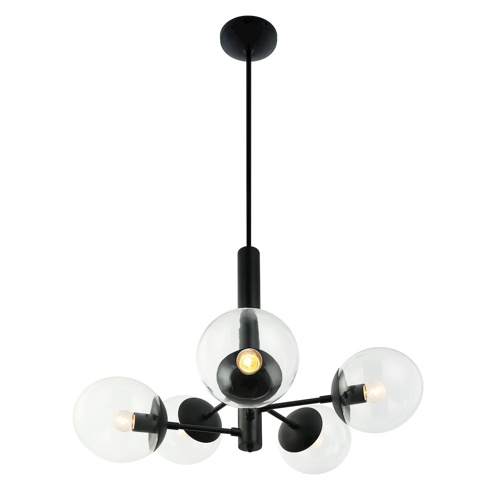 Mid-Century 5-Lt Chandelier - Black. Picture 2