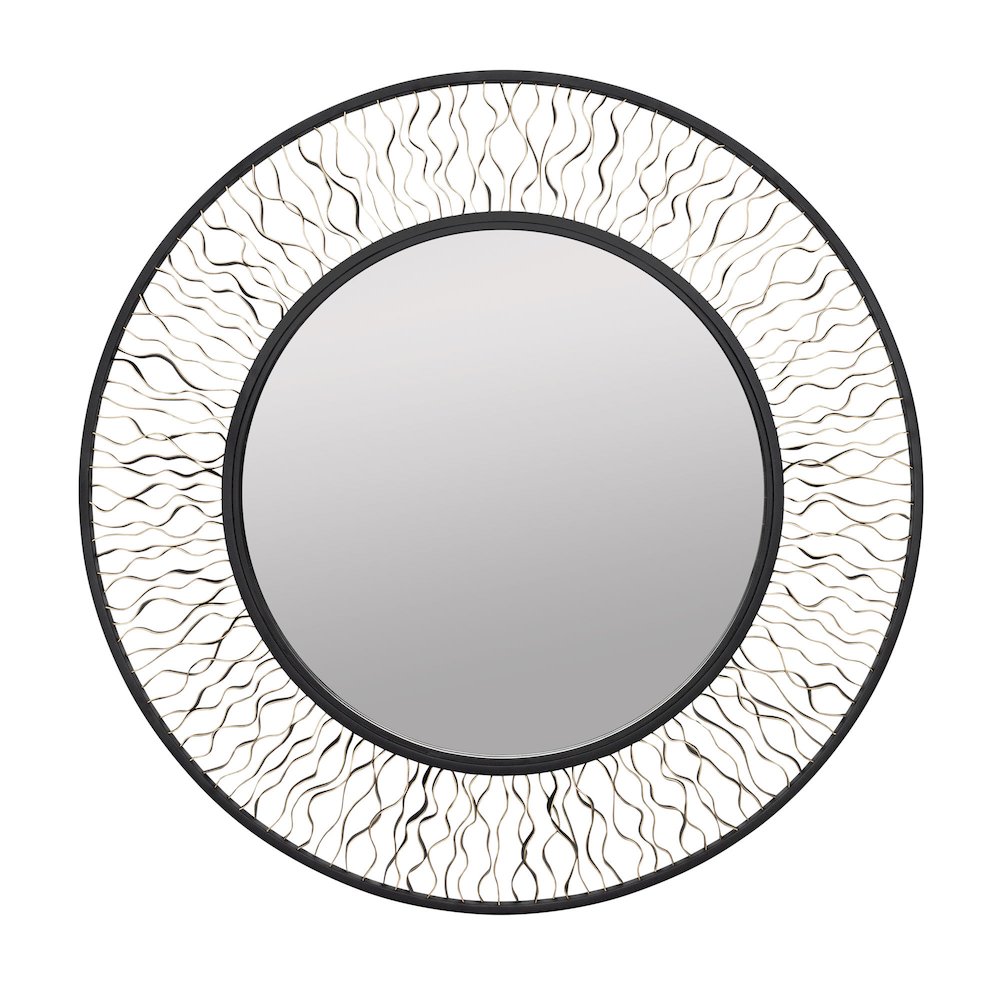 Estela 30-in Round Wall Mirror - Matte Black/French Gold. Picture 1