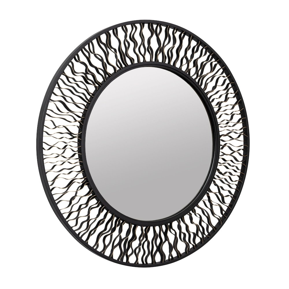 Estela 30-in Round Wall Mirror - Matte Black/French Gold. Picture 2