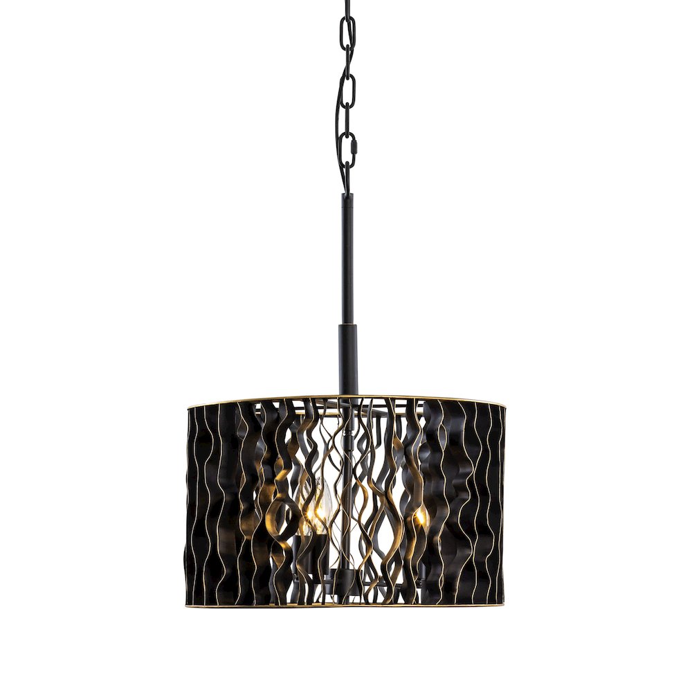 Estela 3-Lt Convertible Pendant/Semi-Flush - Matte Black/French Gold. Picture 1