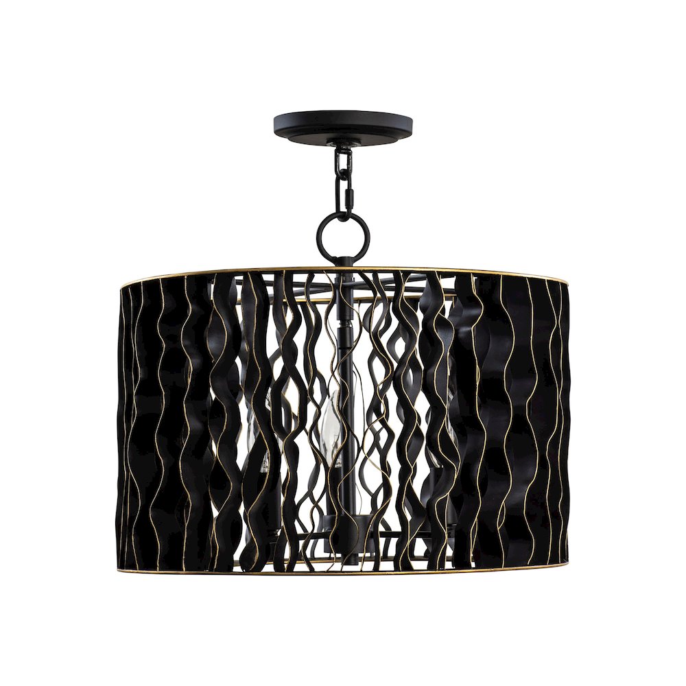 Estela 3-Lt Convertible Pendant/Semi-Flush - Matte Black/French Gold. Picture 4