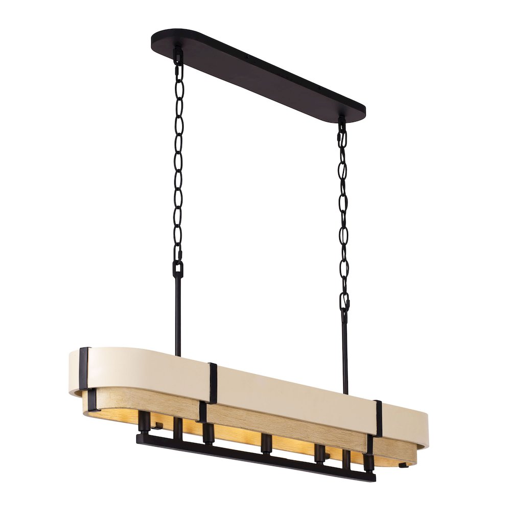 Blonde Moment 5-Lt   Linear Pendant - Matte Black/Honey/Medium Oak. Picture 1