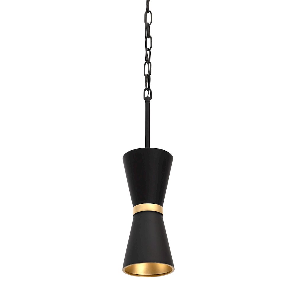 Mad Hatter 1-Lt   Mini Pendant - Matte Black/French Gold. Picture 1
