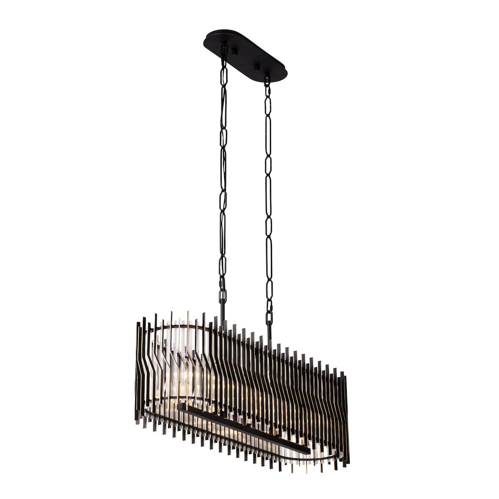 Park Row 5-Lt   Linear Pendant - Matte Black/French Gold. Picture 1