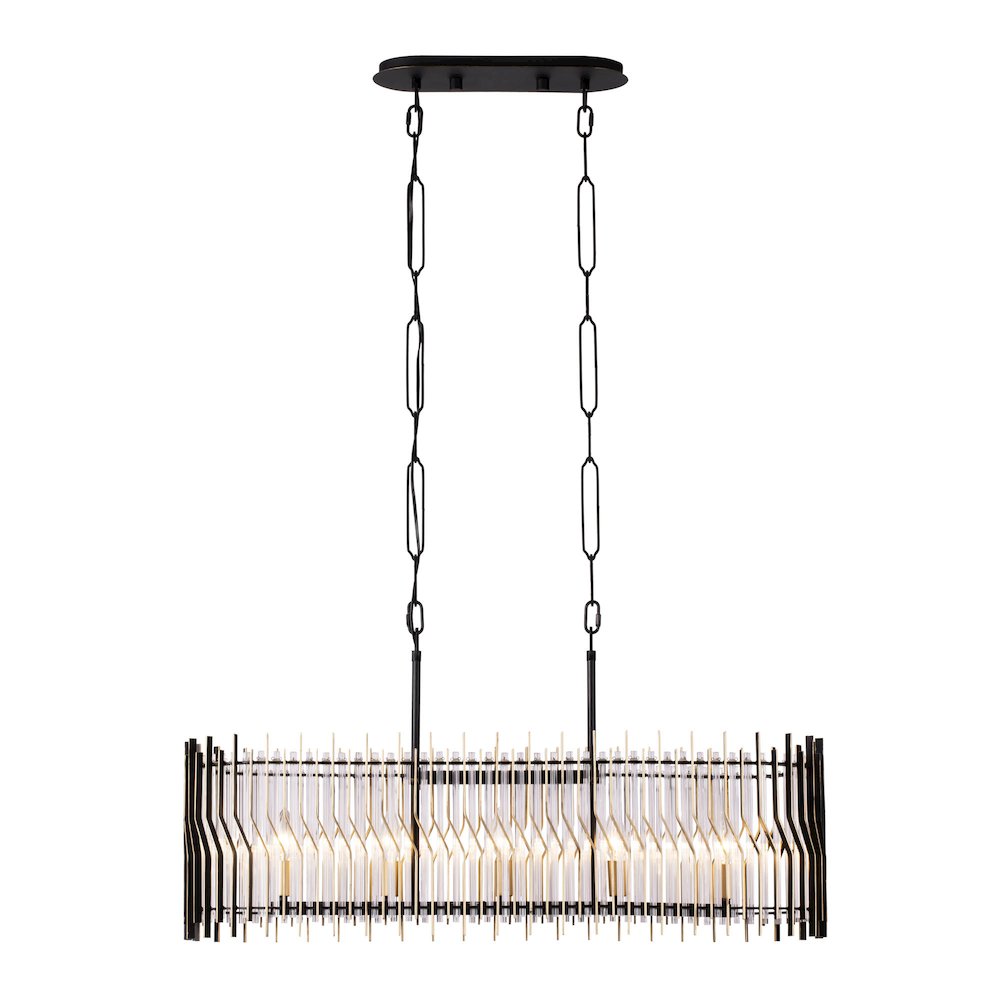 Park Row 5-Lt   Linear Pendant - Matte Black/French Gold. Picture 2