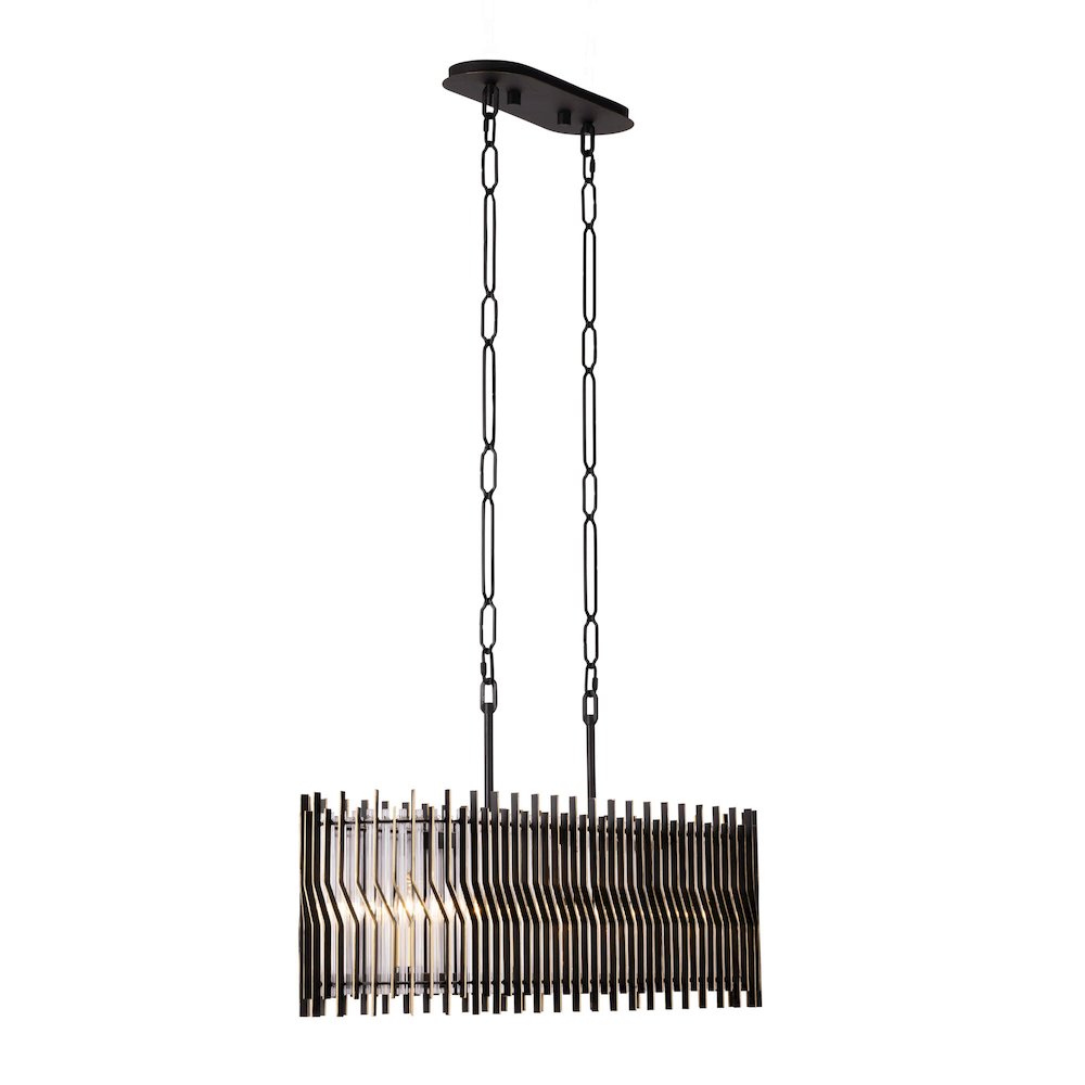 Park Row 5-Lt   Linear Pendant - Matte Black/French Gold. Picture 3