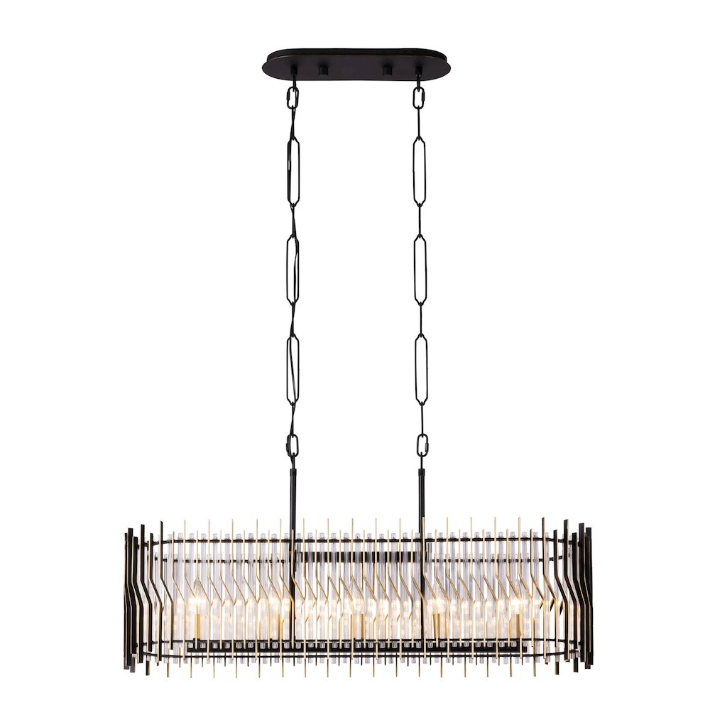 Park Row 5-Lt   Linear Pendant - Matte Black/French Gold. Picture 4