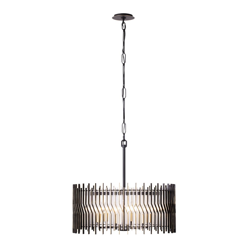 Park Row 6-Lt   Pendant - Matte Black/French Gold. Picture 1