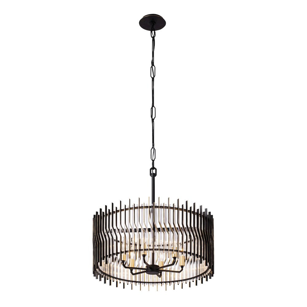 Park Row 6-Lt   Pendant - Matte Black/French Gold. Picture 2