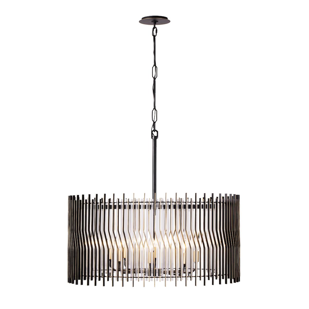 Park Row 8-Lt   Pendant - Matte Black/French Gold. Picture 1