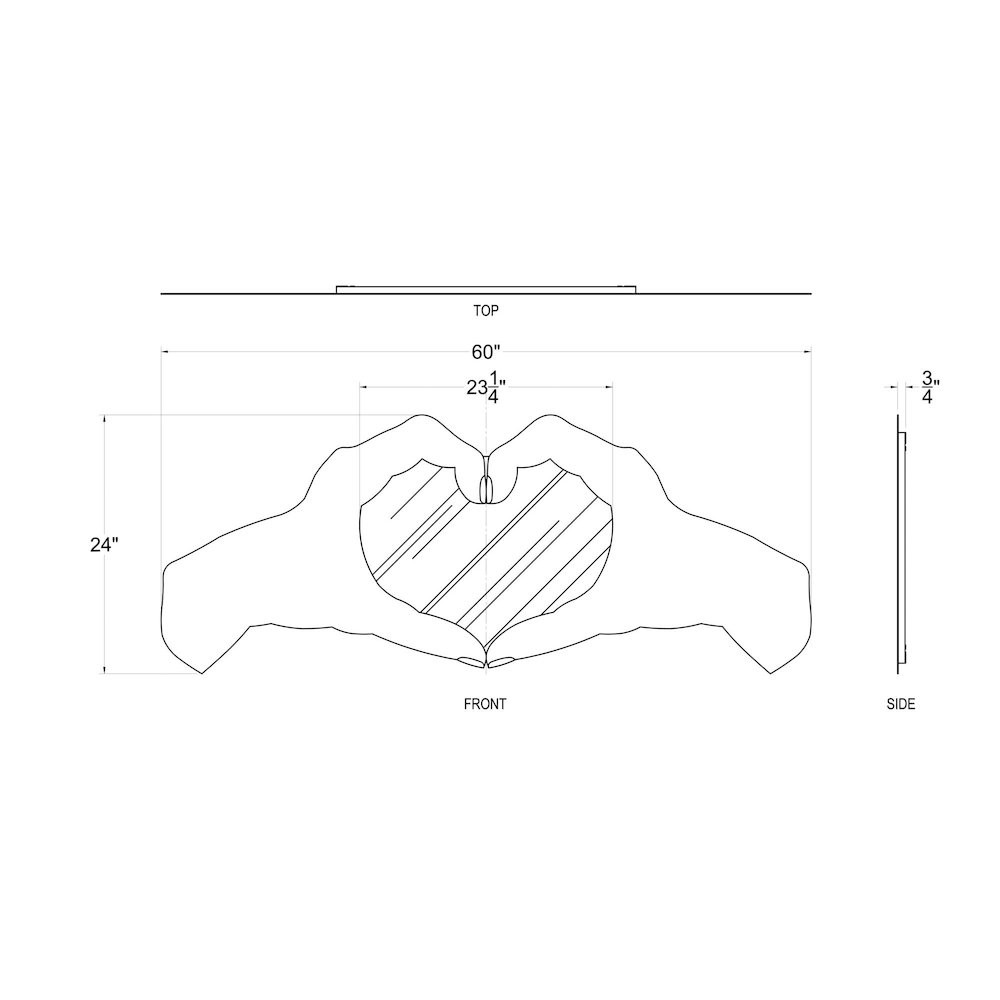 Loving Hands 60x24   Wall Mirror - Matte Black/French Gold. Picture 4